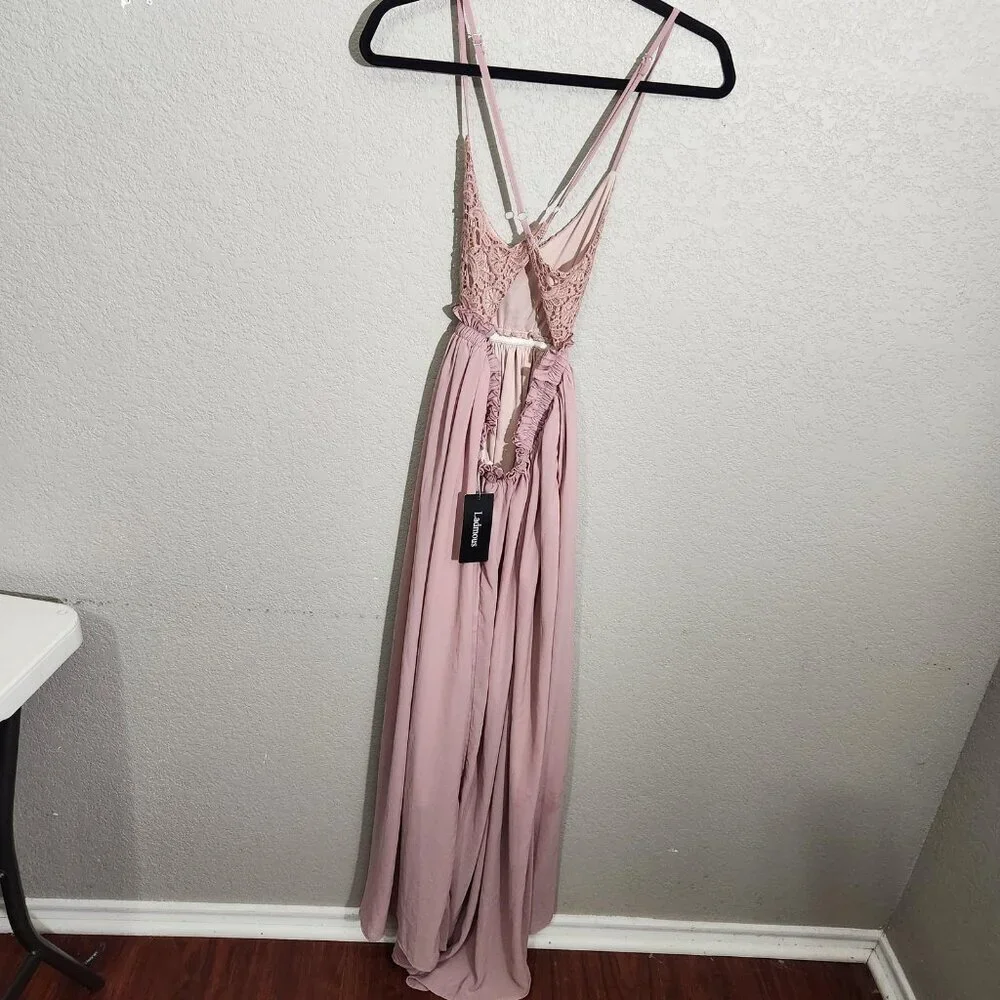 LadMous Maxi Dress Womens Small Pink Sleeveless Lace Bodice Formal Gown NWT